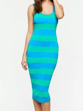 Forever 21 STRIPED MIDI BODYCON DRESS. Blue/Green. Size S. New with Tags.